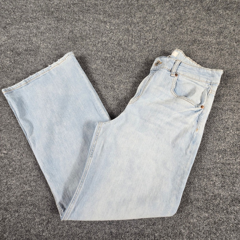 H&M Wide Leg Jeans Women Size 12 Light Blue High Waist Frayed Hem Y2K BOHO - Picture 1 of 13